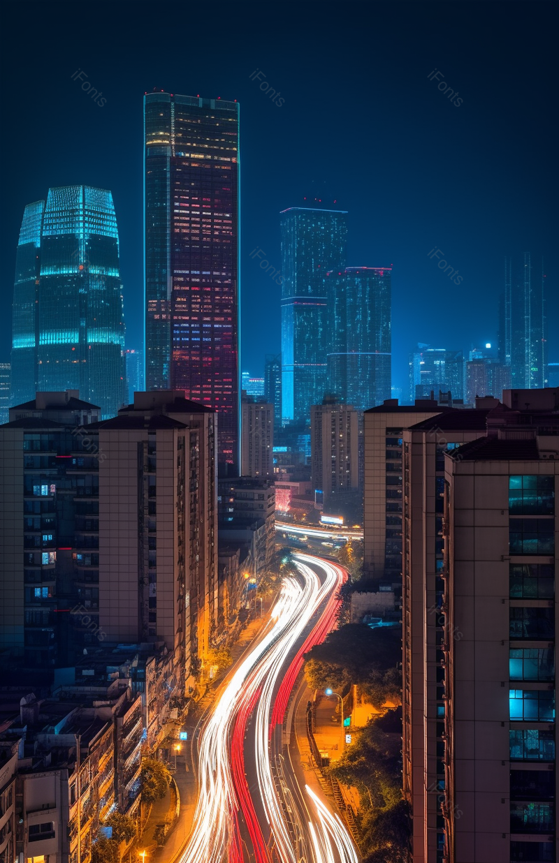 建筑现代都市城市夜景大厦灯光车流光轨延迟摄影,高清,摄影图,摄影图片,图片大全,摄影图免费下载